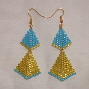 Turquoise and Gold Beaded Earrings